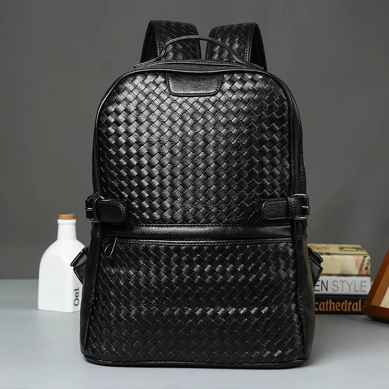 

Quality New Style Weaving Backpack Business Casual Backpack Korean-style Trendy Bag Fashion Pu Weaving Backpack