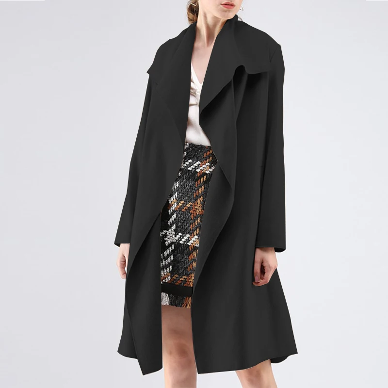 ZANZEA Elegant Women Coat Belted Long Jackets Casual Loose Female Coats Outerwear Fashion Winter Warm Overcoats Plus Size - Цвет: Черный