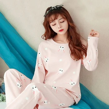 

Women Pajamas Set Spring Autumn Thin Cartoon Printed Long Sleeve Cute Sleepwear Casual Homewear Pyjamas for Women For Women