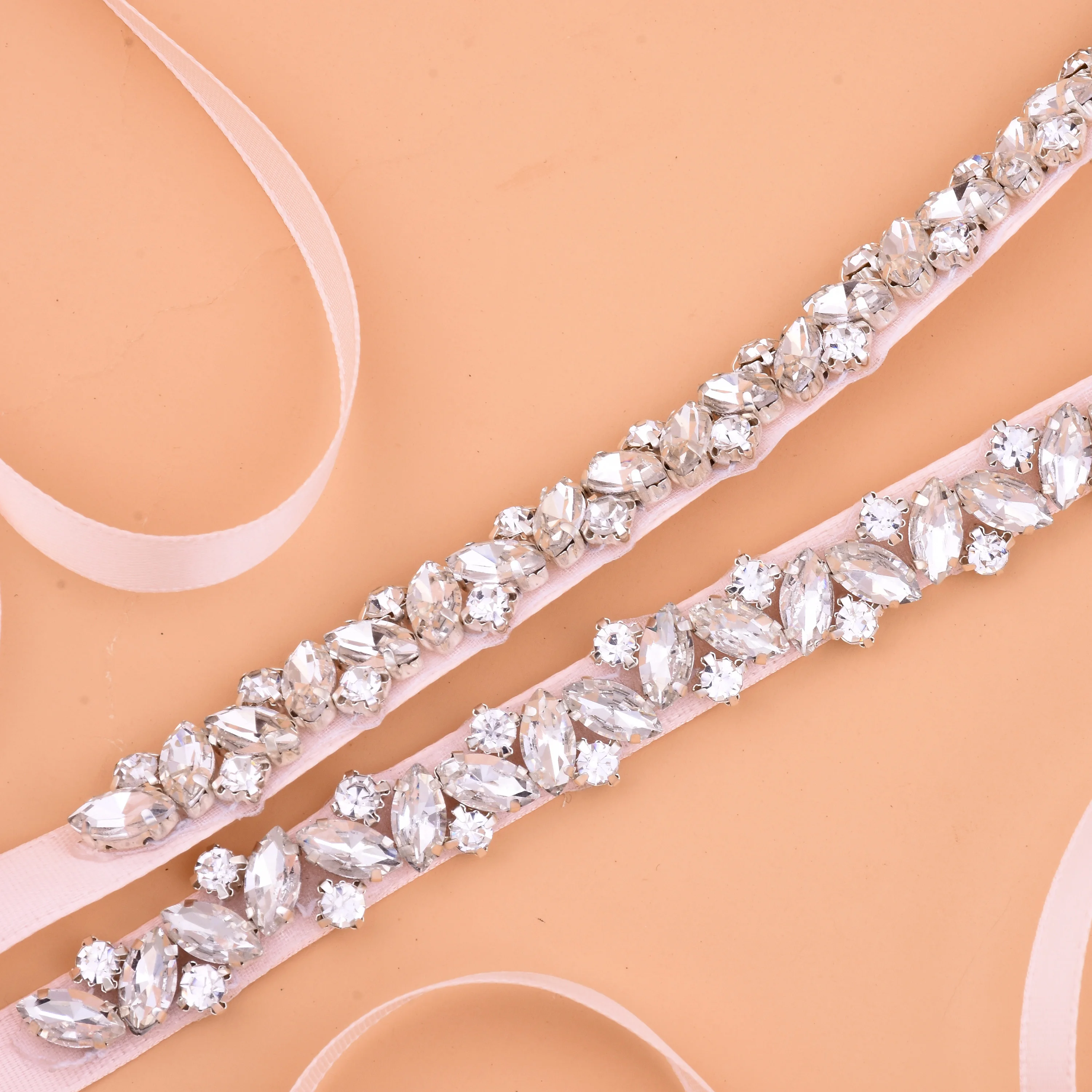 SESTHFAR Wedding belt crystal Rhinestones Bridal Belt Silver Diamond Bridal sash For Wedding Gown long length bridal waistband
