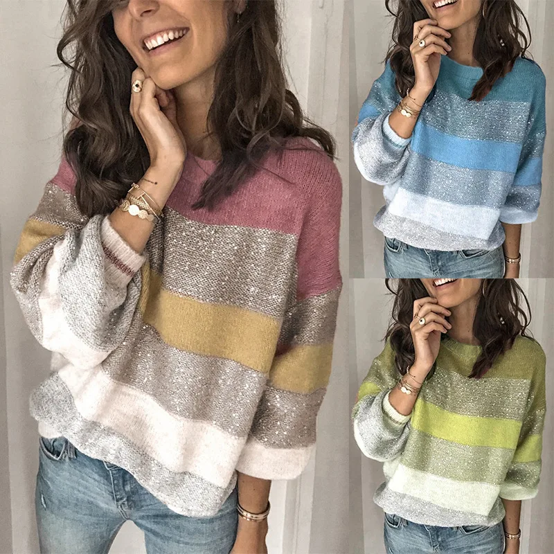 

Women Sweaters&Jumpers Spring Autumn Cute Sweater New Striped Knit Pullover Casual Loose Sweaters Fashion Female Tops Plus Size