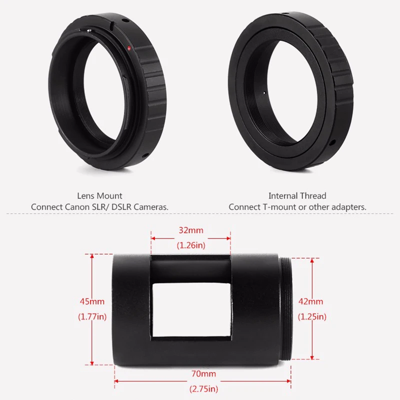 42mm T-mount Spotting Scope Camera Adapter Tube and T Ring for Nikon Canon Sony Pentax SLR/DSLR Camera & Astronomical Telescope 4