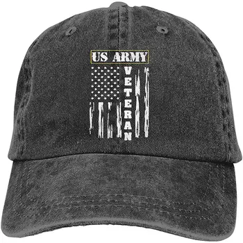 

Unisex Adults Vintage Washed Baseball Cap Adjustable Dad Hat - US Army Veteran Black