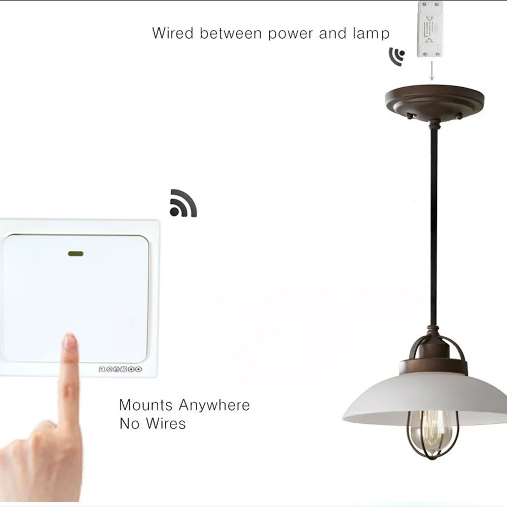  Light Switch RF 433Hz Wireless Remote Control Switch 90-260V Lamp Light Wireless Wall Remote Switch - 4000074673881
