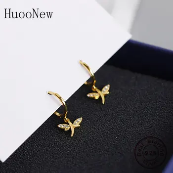 

925 Silver Golden Round Circle Animal Dragonfly Zirconia Dangle Hoop Earring For Pendientes Brinco Bohemian Oorbellen 2020 NEW