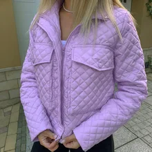 

2021 New Women's Autumn/winter Solid Color Loose Warm Down Jacket Female Fashion Casual Coat Lady Long Sleeve Thick Plaid Jacket