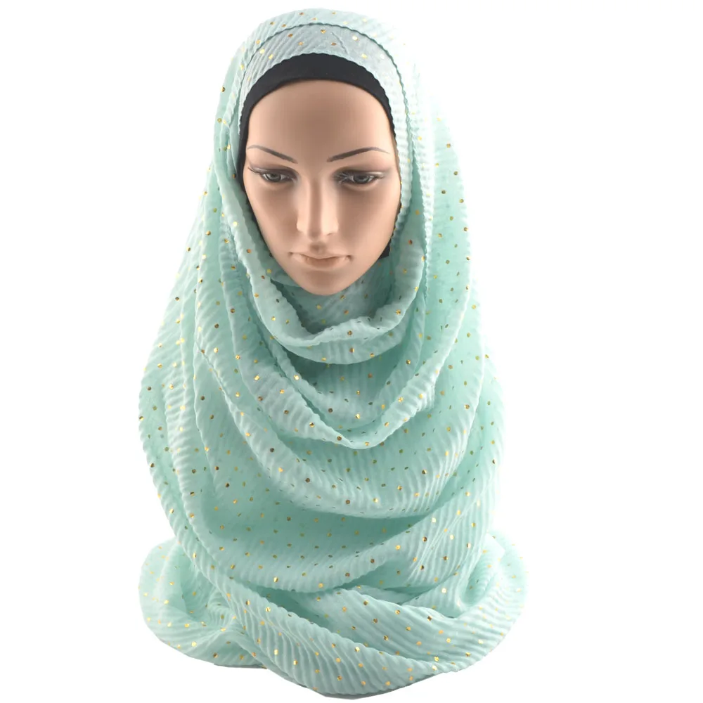 Больших размеров хлопковый однотонный плиссированные шарфы сплошной цвет, морщинка мусульманский хиджаб многоцветный мусульманский шарф, Длинный мягкий шарф в горошек шарф - Цвет: Mint