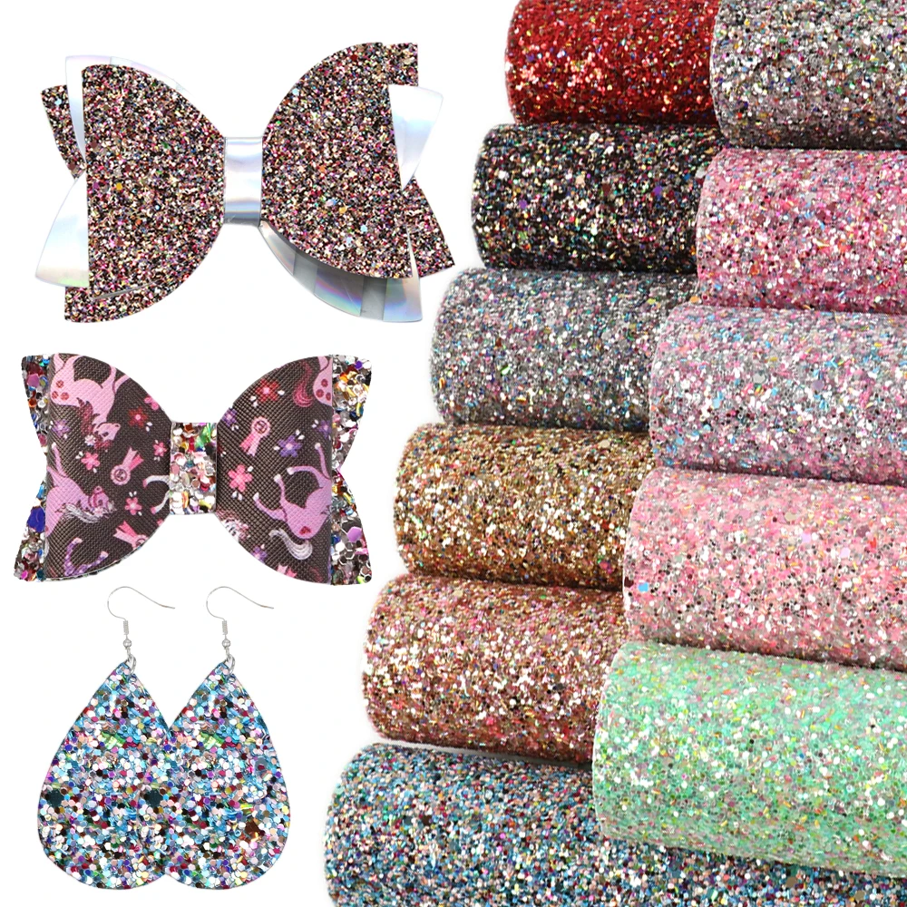 David accessories 20*34cm Chunky Glitter Sequins Synthetic Leather Fabrics for Patchwork for Bow DIY Handmade Materials,1Yc8248