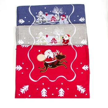

Santa Claus Embroidery Table Runner Christmas Restaurant Fabric Table Cloth Christmas Decorations New Fashion