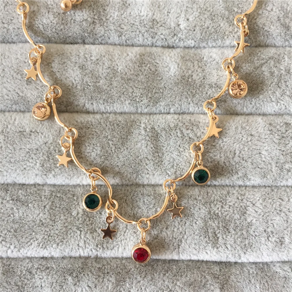 New Arrivals Romantic Small Colorful Stone Star Charm Dangle Delicate Necklace For Women Girl