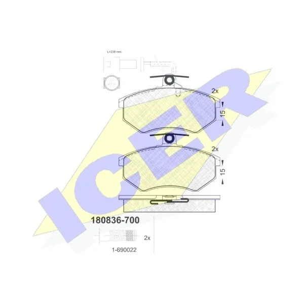 Колодки дисковые передние Audi 80/100 1.4-2.4i/D 77-91 ICER 180