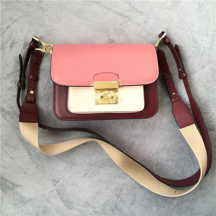 

2020 Contrast Color Cowhide Small Fang Wide Strap Single Shoulder Diagonal Genuine Leather Female Bag