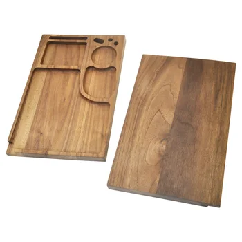 

COURNOT Natural Walnut Wooden Tray Mutifuction Wood Rolling Tray 218MM Wood Rolling Trays Suit King Size Rolling Cone or Paper