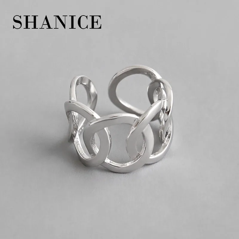 SHANICE Ретро 925 пробы Серебряное Открытое кольцо для женщин Леди Панк Винтаж INS простой широкий ажурные цепи Личности Ювелирные изделия Anillos