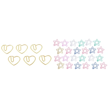 

124pcs Small Paper Clips Bookmark Clips - 24pcs Five-pointed star shape paper clips & 100psc love type paper clip