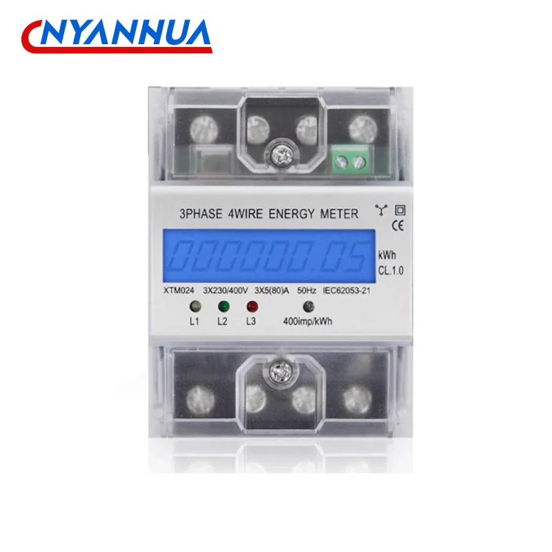 

3-фазный 4-проводной программируемый измеритель энергии на Din-рейке с подсветкой, 4P рейка счетчик AC KWH, ЖК-дисплей