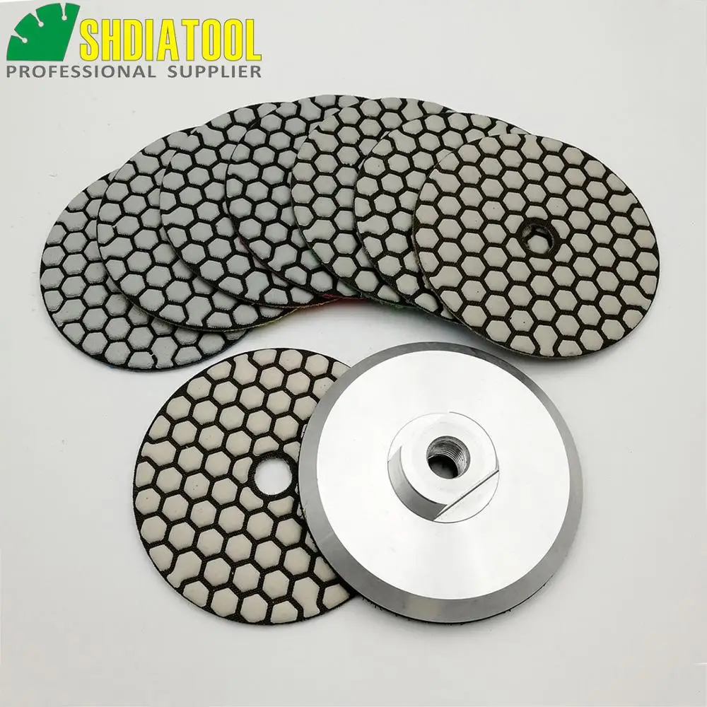 Shdiatool 8pcs 4inche B Dry Diamond Polishing Pads With M14 Aluminum
