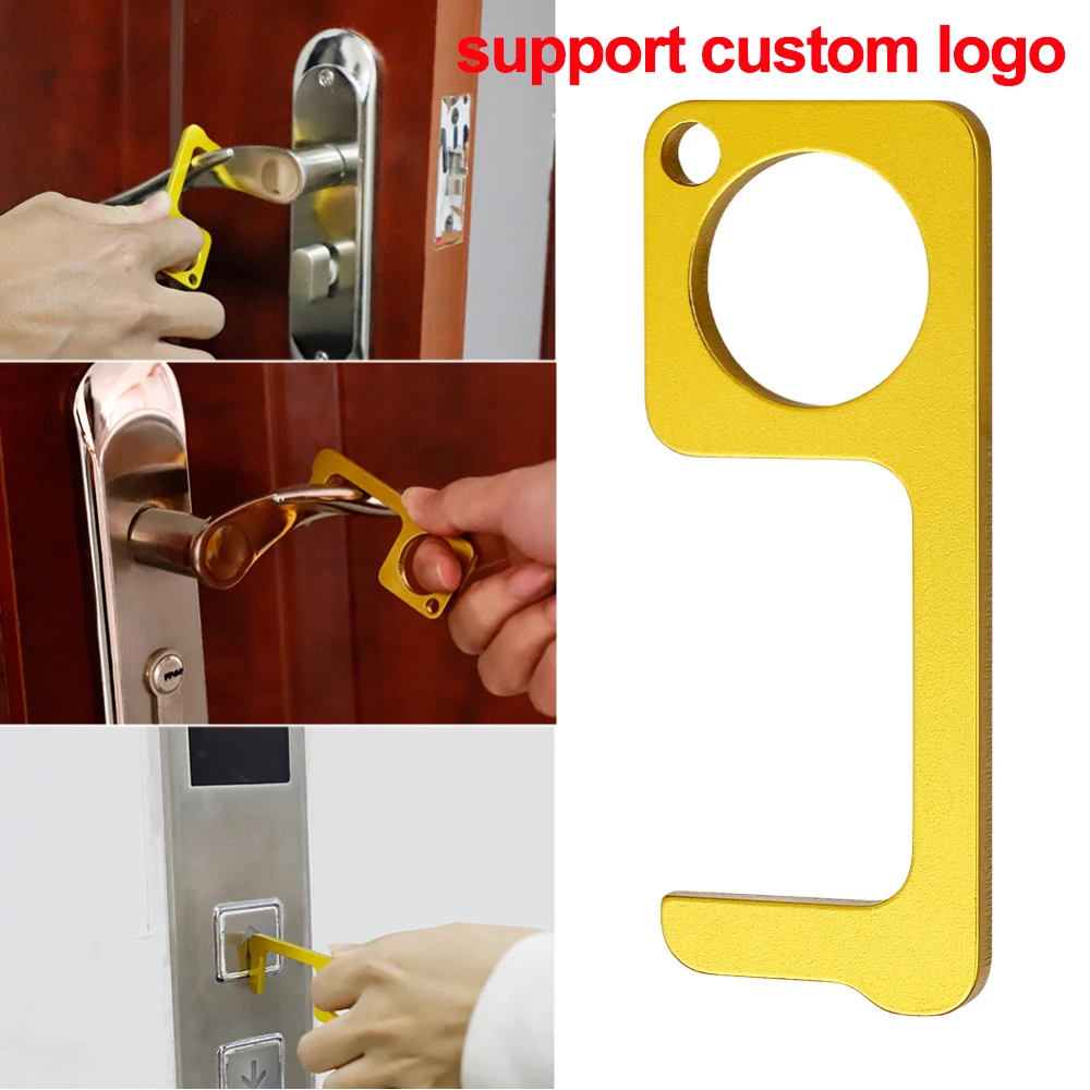 

1Pc Hygiene Hand Antimicrobial Brass Edc Door Opener Portable Press Elevator Tool Door Handle Key For Home Safety Protect Tool
