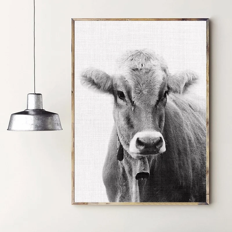 Wall Art Cow Canvas Poster Farmhouse Print Black White Farm Animal Photo Painting Picture Country Cottage Rustic Home Decoration | Дом и сад