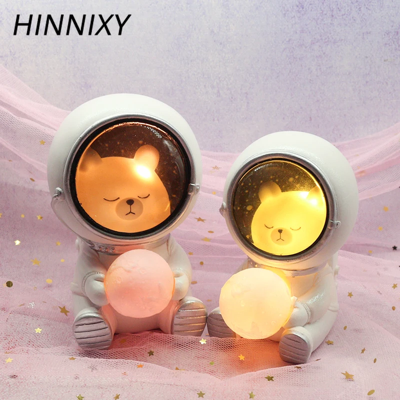 Hinnixy креативный астронавт Ночной светильник, собака, кошка, медведь, украшения, люминария, животное, настольная лампа, теплый белый полимерный декор, ремесло, светильник ing