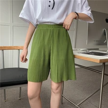 Calções casuais femininos harajuku, bermudas de cintura alta com elasticidade, folgadas, para o verão