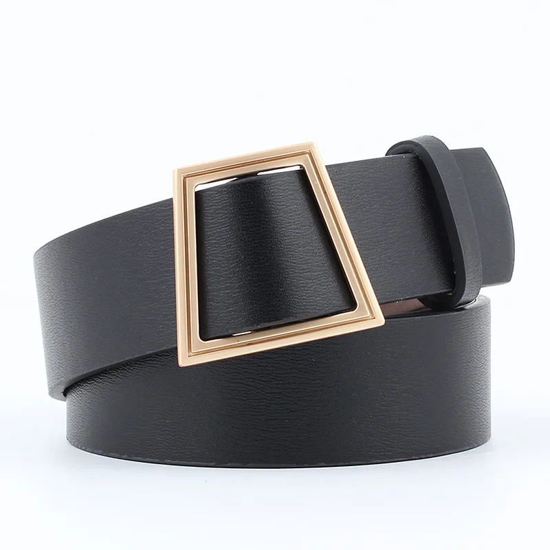 

2020 Fashio Trapezoid Metal Smooth Buckle Wide Waist Belt for Woman Black Quality Pu belt for Dress Jeans Female Waistband Belts
