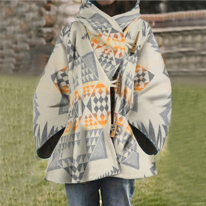 Hot Sale Long-sleeve Coat Hooded Printed Woolen