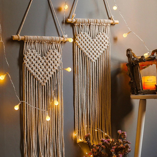 Szív Kézzel Szőtt Falfüggő Bohém Gobelin Makrame Fali Dekoráció Készített Elegáns Esküvői Boho Tapisserie