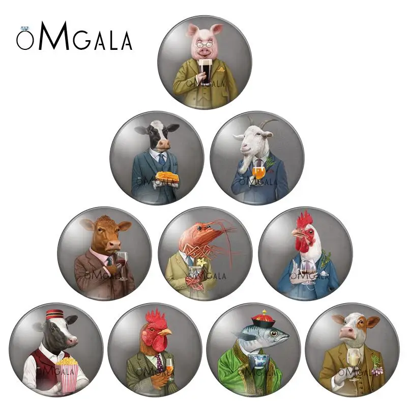 

Fashionable Suit Pig Sheep Cow Animals 10pcs mixed 12mm/18mm/20mm/25mm Round photo demo glass cabochon flat back Making findings