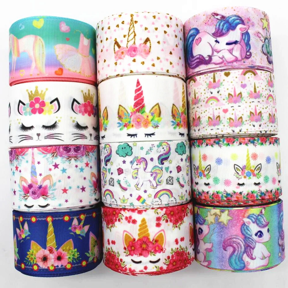 

1 '25mm 1-1/2 38mm cartoon ribbon 10 yards DIY manual material headwear bow process accessories Grosgrain ribbons