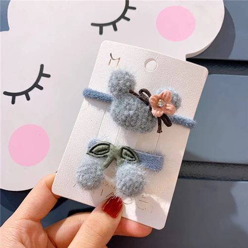Новые Детские Головные уборы набор 2 шт./компл. плюшевые Носки с рисунком медведя из мультика резинки для Волос Вишневый заколки для волос с фруктами заколки для волос аксессуары для волос - Цвет: Blue