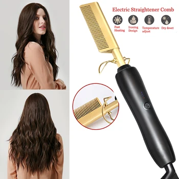

Titanium Alloy Hair Curler Comb Wet and Dry Hair Use Hair Curling Iron Straightener Comb Electric Environmentally Friendly Tools