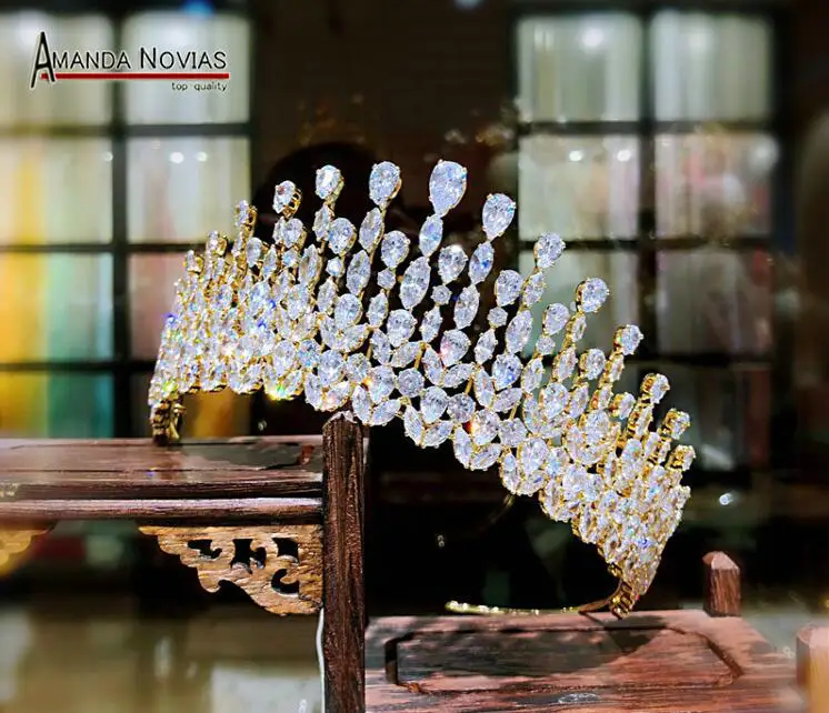 Хрустальные короны невесты диадема мода королева для свадьбы корона головной убор Свадебные украшения для волос аксессуары - Цвет: golden