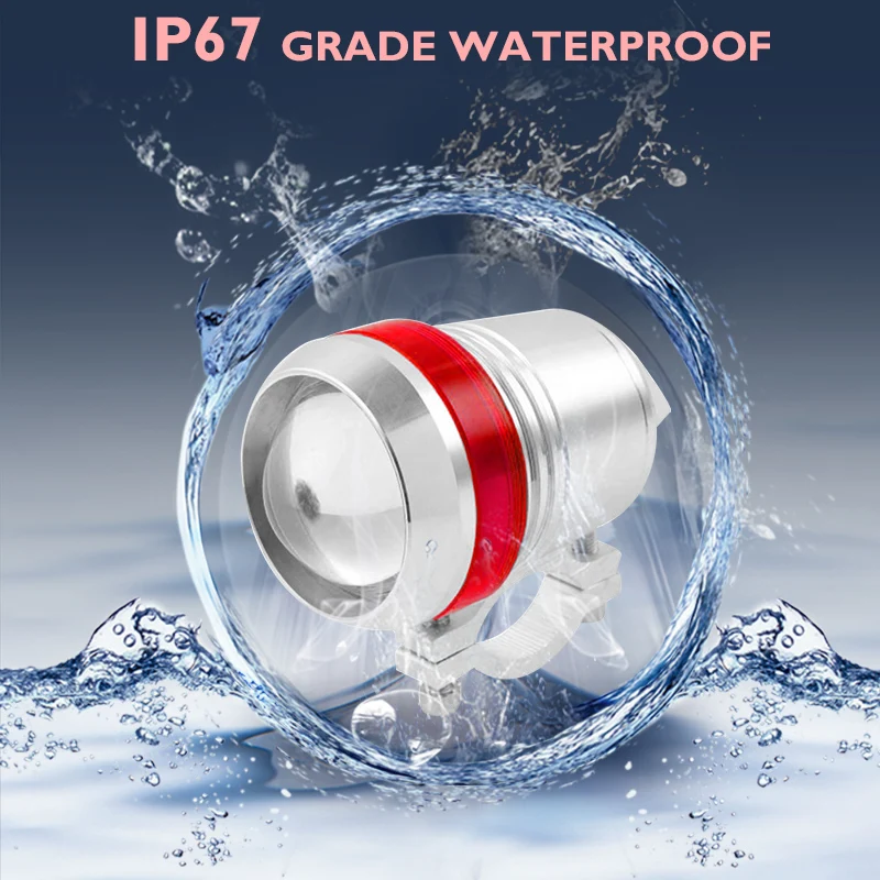 U2 30W Angel Eye U3 мотоциклетный светодиодный светильник на голову Hi/Lo луч 6500K с чипами высокой мощности, красный ореол, серебристый корпус, точечный светильник, противотуманный светильник для вождения