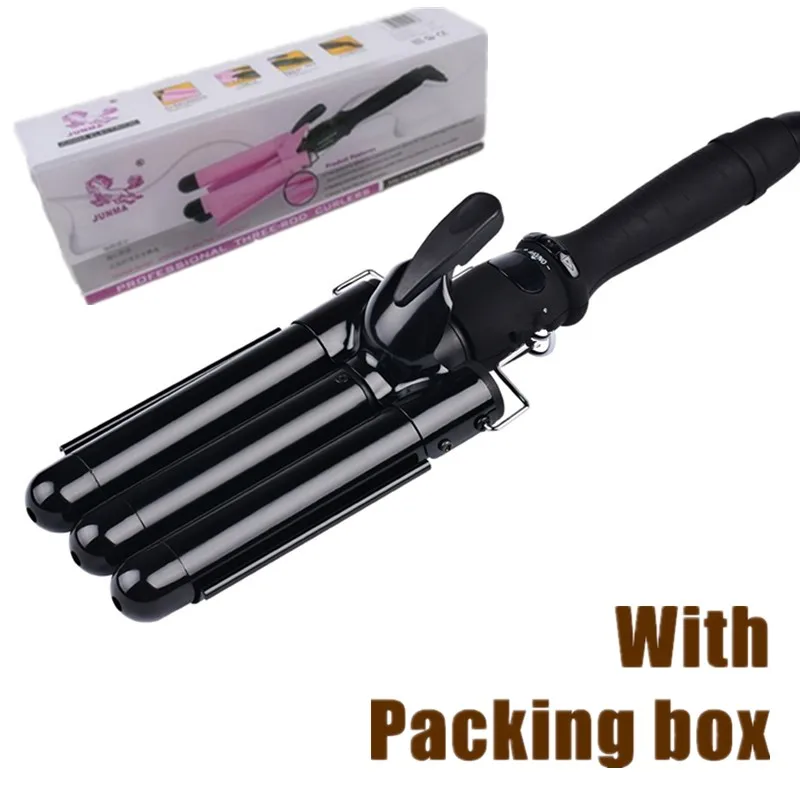 box black 25mm Щипцы для завивки волос, 3 Бочки, щипцы, один шаг, 3 больших волны, бигуди для волос, быстрый нагрев, электрические волосы, развевающиеся, тройные, волнистые, Спиральные бигуди - Цвет: box black 25mm