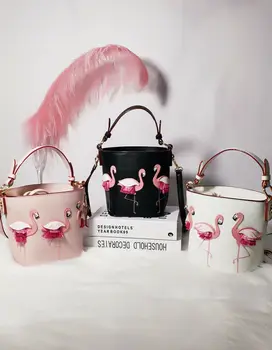 

Fashion Women's Flamingo Printed Bucket Bag Satchel Crossbody Bag Handbag Purse