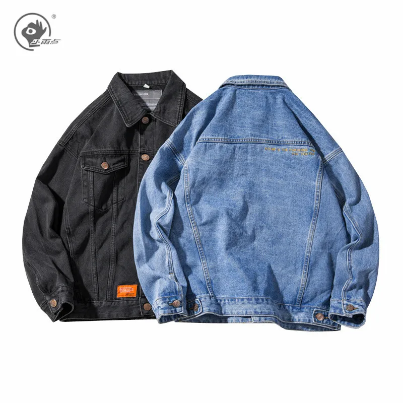 

Little Rain 2020 Korean Man Denim Jackets Soild Jean Coat Couples Pockets Fashion Overside Male Casual Tops Plus Size Outwear