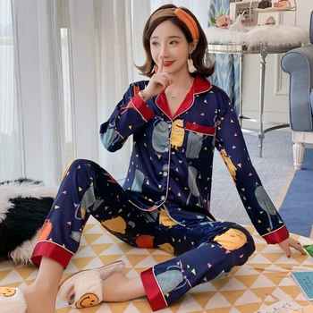 

Pjs for Women Satin Silk Pyjama Pajama Set Long Sleeve Casual Sleepwear Nightwear Comfortable Loungewear Satin 2 Piece homewear
