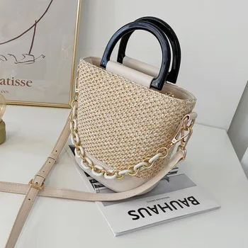 

Summer Straw Small Bag Western Style Women's Bag 2020 Fashion Messenger Bag All-match Woven Bucket Bag