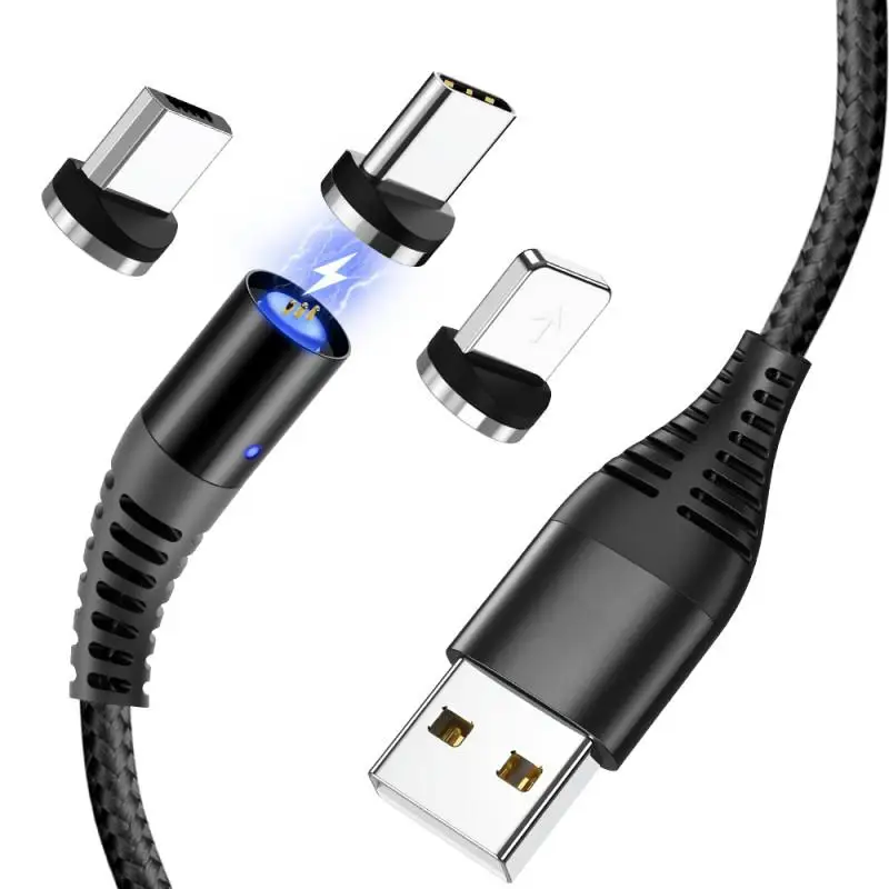 

3 In 1 Fast Charge Magnetic Data Line USB Cable Round Magnetic High Swing Line for Apple + Type-C + Android Cable