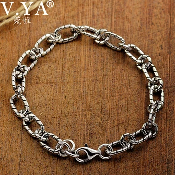 

V.YA Mens Bracelet Chain Silver 925 Sterling Silver Bracelets for Men Punk Rolo Cable Link Men Jewelry