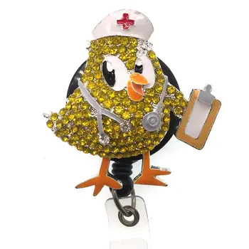 

free shipping cartoon animal medical crystal retractable id badge holder reel clip nurse accessories
