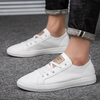 

Hot Sale Men's Microfiber Leather Shoes Fashion Autumn Black White Men Shoes Lace-up Breathable Men Sneakers I4-84