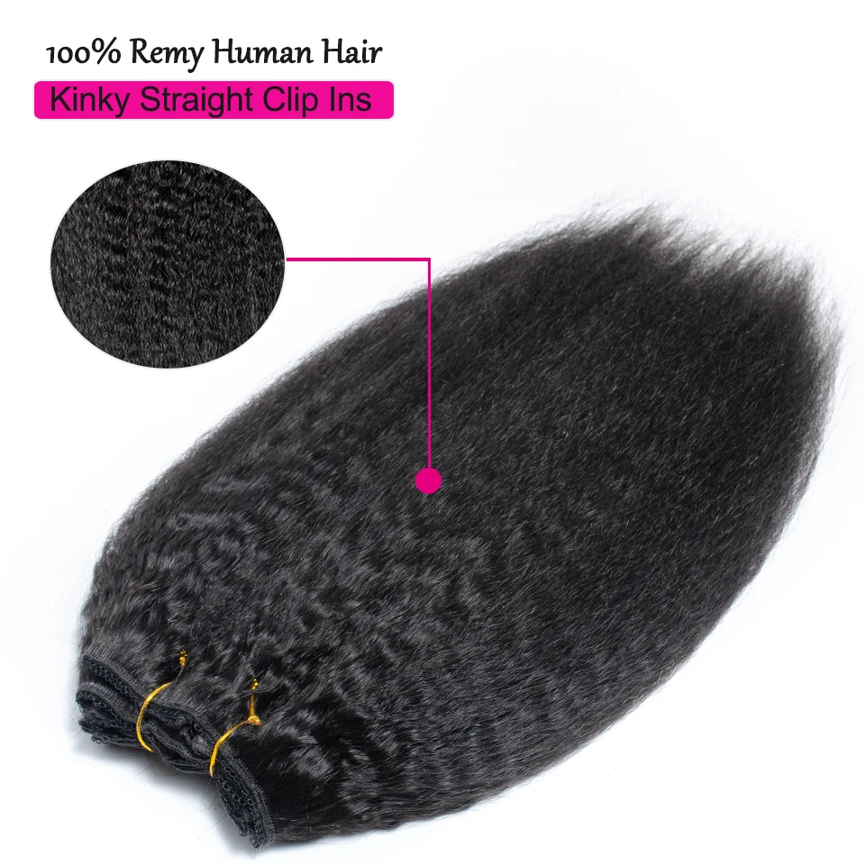 Kinky Straight Clip In Human Hair Extensions Brazilian Remy hair 7 Pieces/Set 120g For A Head 100% Ins |