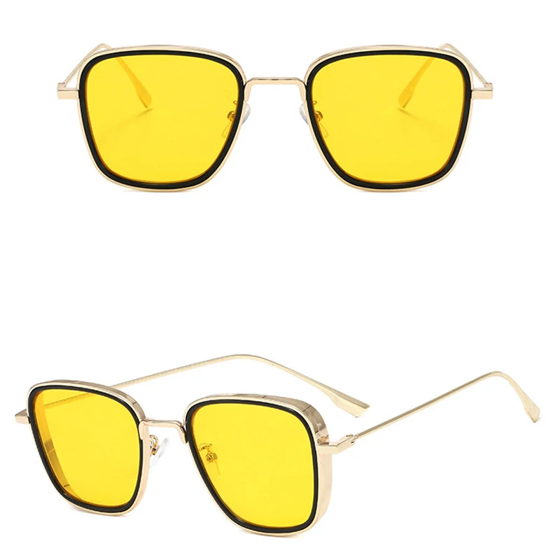Солнцезащитные очки в стиле стимпанк, брендовые Дизайнерские мужские и женские ретро солнцезащитные очки, модные дизайнерские солнцезащитные очки с квадратными прозрачными линзами Oculos De So - Цвет линз: Gold Yellow