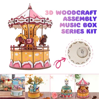 

DIY Wooden Assembly Music Box 3D Series Kit Jigsaw Puzzle Decoration Toy Model DIY Assembled Wooden Kit for Children