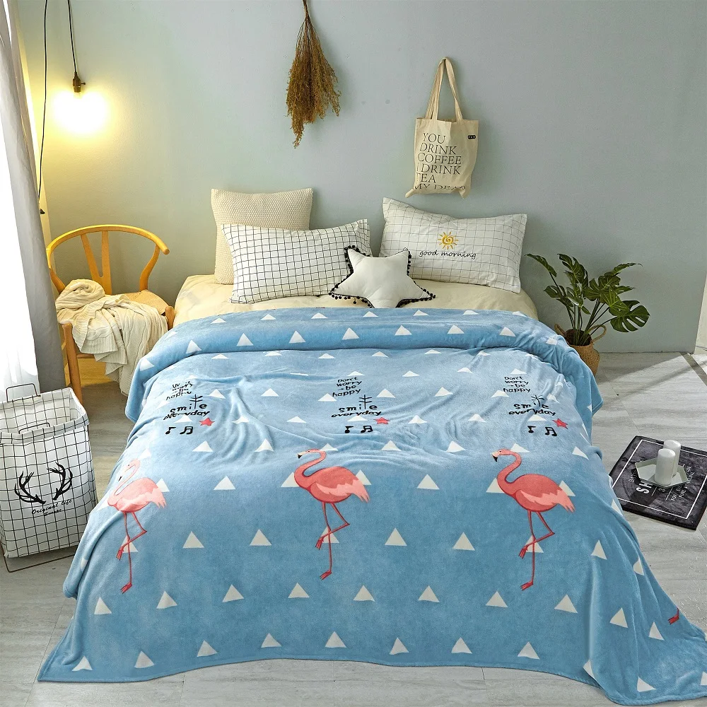 

Pink Flamingo Geometric Pattern Blue Flannel Blanket Throw Print Cozy Lightweight Durable Bed Couch Blanket for Girls 200X230cm