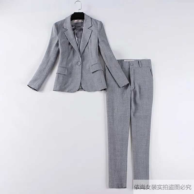 

Women's business work suit Autumn new long-sleeved gray blazer Pants suit Women's office two-piece 2019 high quality