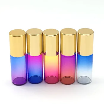 

Empty 5ml Essential Oil Glass Roller Bottle Perfume Sample Test Roll-On Glass Vial Gradient Color with Gold cap 5pcs