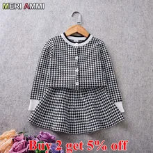 MERI AMMI/детский комплект одежды из 2 предметов для девочек, весенне-осенняя одежда, кардиган в клетку+ низ для От 3 до 8 лет девочек J761
